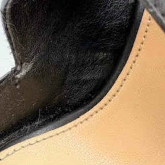 Michael Kors Black Leather Platform Heels Peep Toe Gold Buckle Women’s 6.5 - Picture 14 of 16